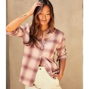 Outerknown Blouse Pink Eco Core Plaid Organic Cotton Button Shirt Cabincore L
